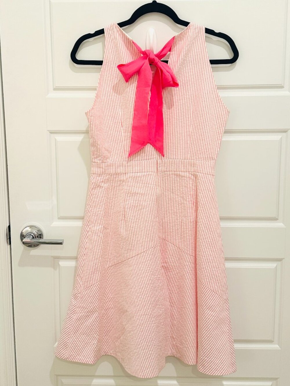 J. CREW PINK STRIPED DRESS WITH GROSS GRAIN BOW SMALL